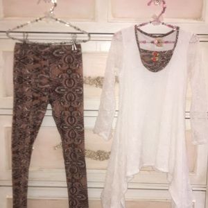 M Couture 2 piece long sleeve cream & brown set 6Y
